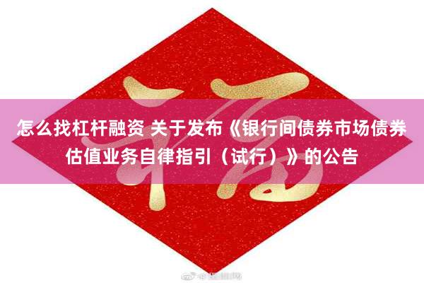 怎么找杠杆融资 关于发布《银行间债券市场债券估值业务自律指引（试行）》的公告